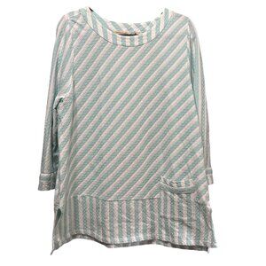 Soft Surroundings Mint Green White Striped Tunic Top PXL Cotton Blend Relaxed